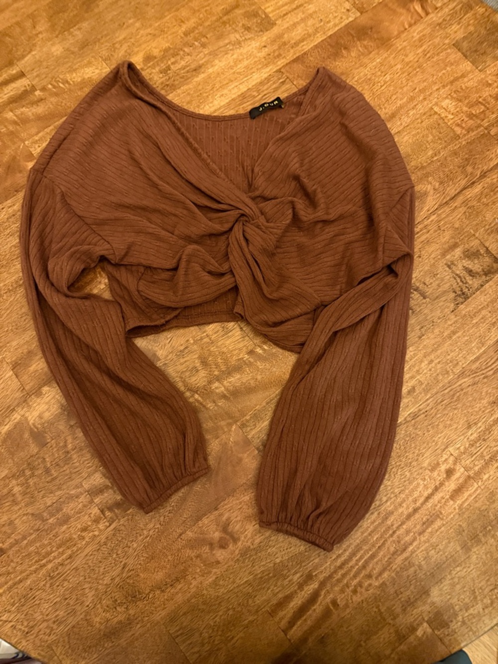 Brown Knot-Front Women's Sweater Top - (Brand Unspecified)